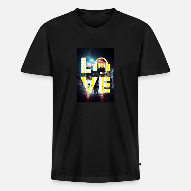 Liebe Notfall-Disponenten - Männer Premium Bio T-Shirt mit V-Ausschnitt - Schwarz