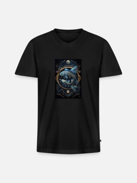 Sternzeichen Fische - Männer Premium Bio T-Shirt mit V-Ausschnitt - Schwarz