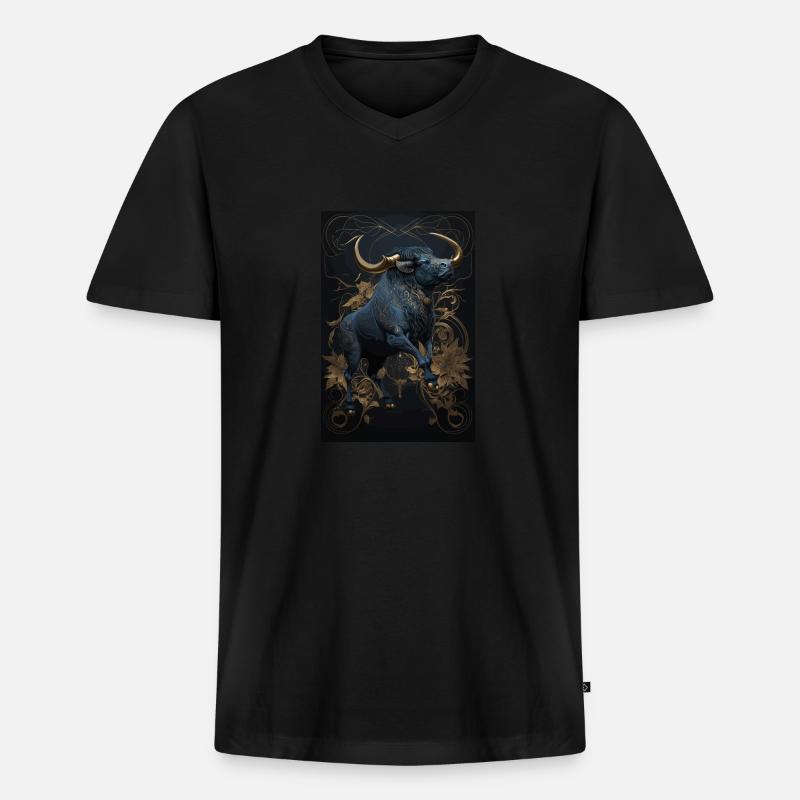 Stier - Männer Premium Bio T-Shirt mit V-Ausschnitt - Schwarz