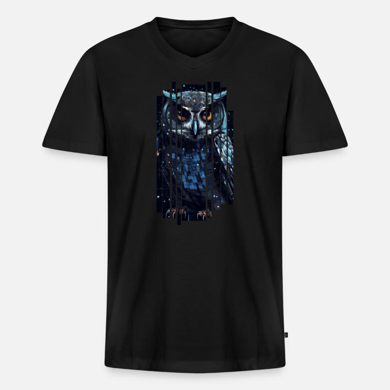Süße Cyber-Eule - Männer Premium Bio T-Shirt mit V-Ausschnitt - Schwarz