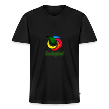 Logo écologique - T-shirt encolure en V Premium bio Homme - noir - Devant - Nico (187cm)