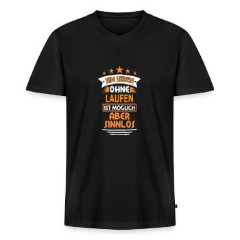 laufen - Männer Premium Bio T-Shirt mit V-Ausschnitt - Schwarz - Vorne - Nico (187cm)