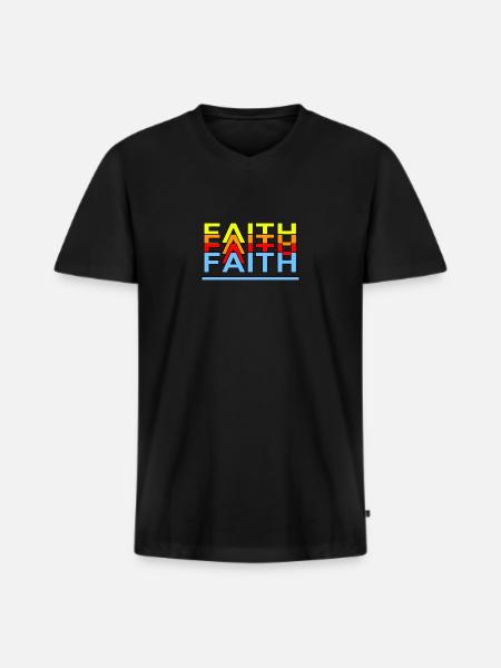 FAITH - Männer Premium Bio T-Shirt mit V-Ausschnitt - Schwarz