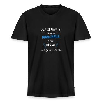 T-shirt Marcheur Génial - T-shirt encolure en V Premium bio Homme - noir - Devant - Nico (187cm)