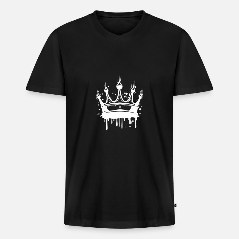 Krone König - Männer Premium Bio T-Shirt mit V-Ausschnitt - Schwarz
