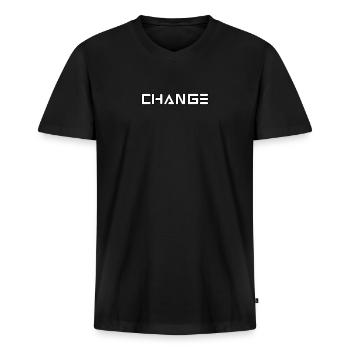 CHANGEMENT - T-shirt encolure en V Premium bio Homme - noir - Devant - Nico (187cm)