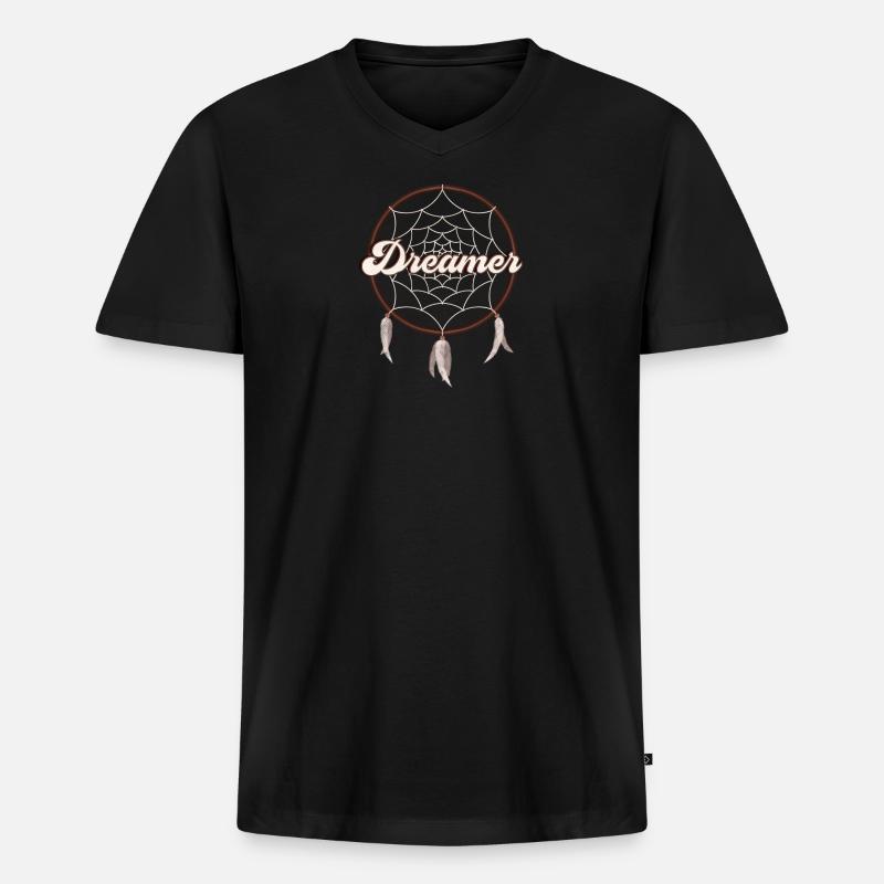 Dreamer - Träumer, Traumfänger - Männer Premium Bio T-Shirt mit V-Ausschnitt - Schwarz