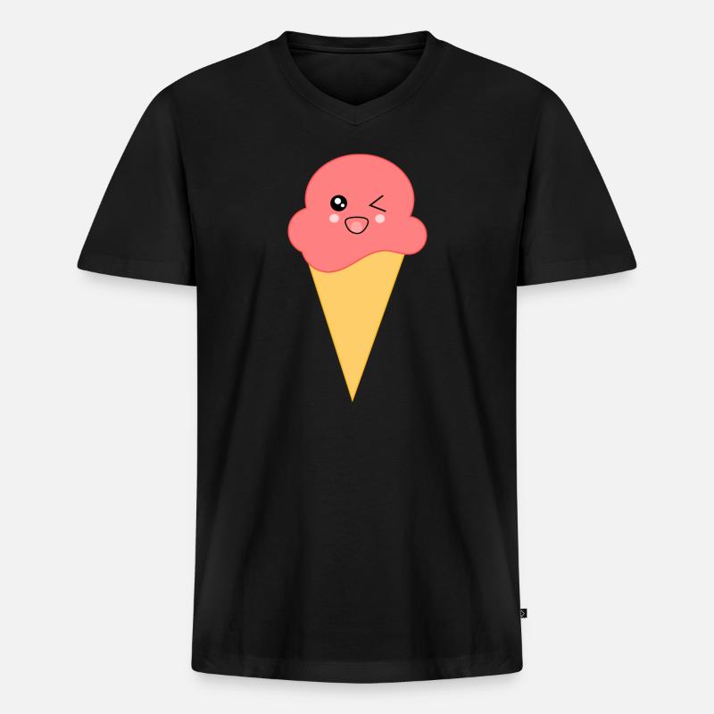 Eis Eiscreme Erdbeereis - Männer Premium Bio T-Shirt mit V-Ausschnitt - Schwarz