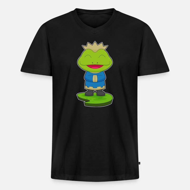 Frosch Krone - Männer Premium Bio T-Shirt mit V-Ausschnitt - Schwarz