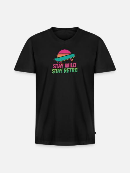 Stay Wild Retro Skate - Men's Premium Organic T-shirt with V-neck - black