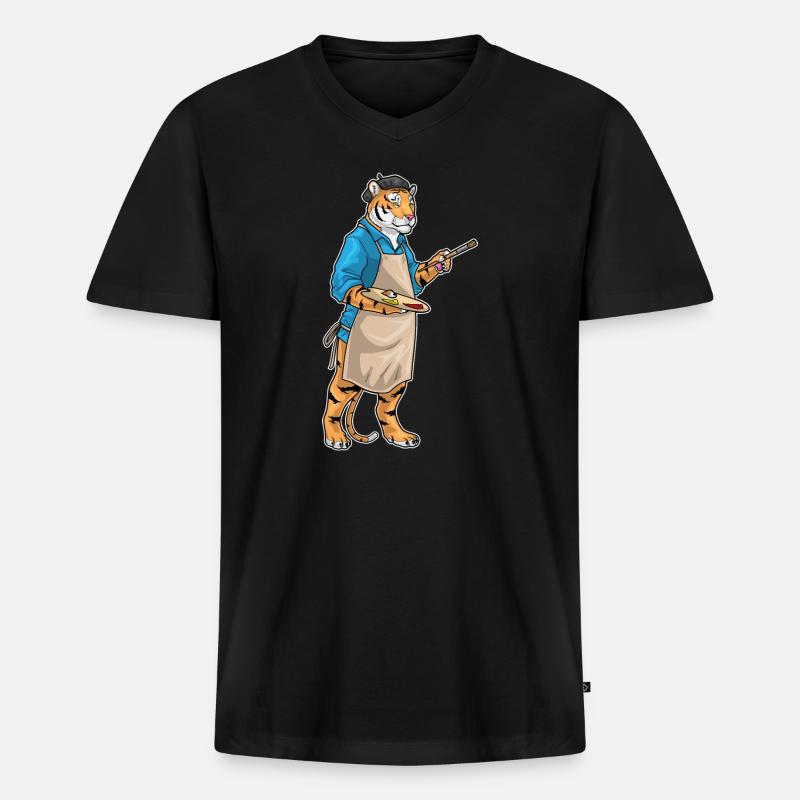 Tiger Maler Pinsel Malen - Männer Premium Bio T-Shirt mit V-Ausschnitt - Schwarz