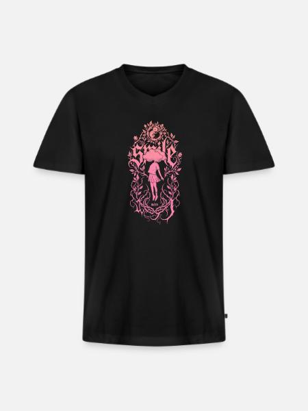 Mädchen im Blütenrankenrahmen - Männer Premium Bio T-Shirt mit V-Ausschnitt - Schwarz