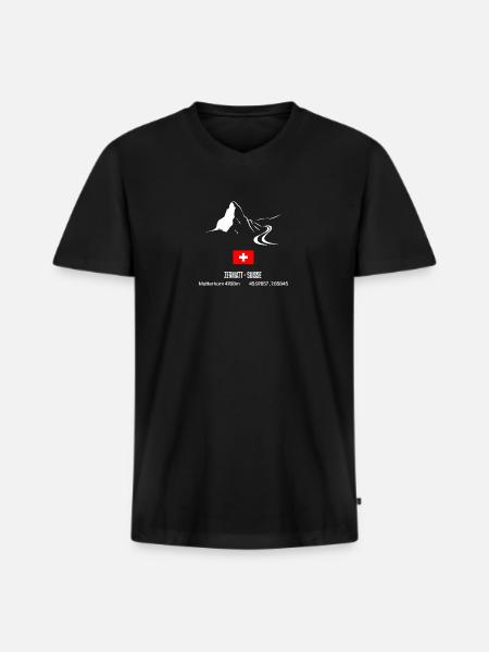 Zermatt Ski - T-shirt encolure en V Premium bio Homme - noir