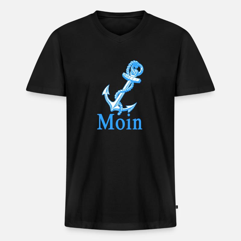 Moin mit Anker - Männer Premium Bio T-Shirt mit V-Ausschnitt - Schwarz