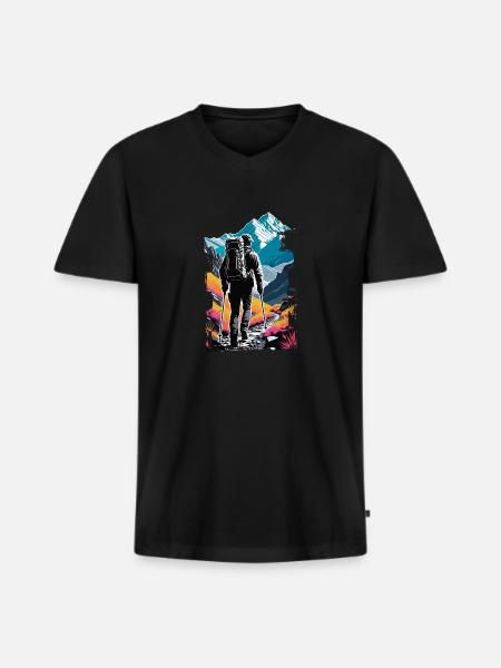 Natur & Bergwandern - Männer Premium Bio T-Shirt mit V-Ausschnitt - Schwarz
