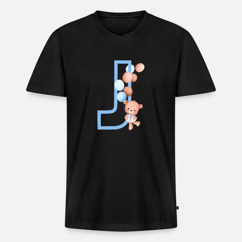Blauer Bär J Buchstabe - Männer Premium Bio T-Shirt mit V-Ausschnitt - Schwarz