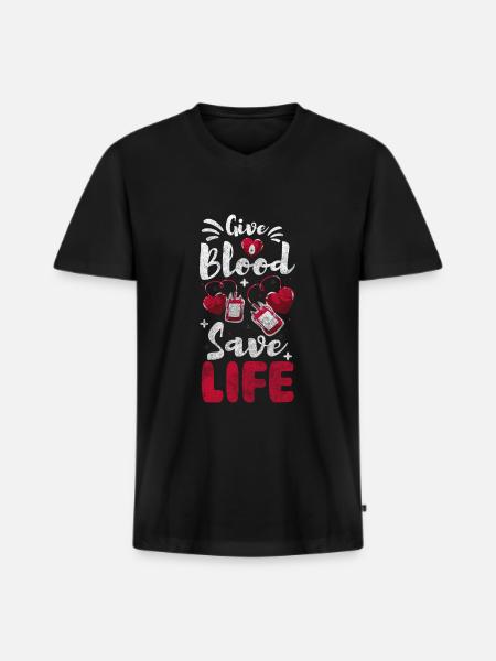 Blutspender Leben Gemeinschaft Danke - Männer Premium Bio T-Shirt mit V-Ausschnitt - Schwarz