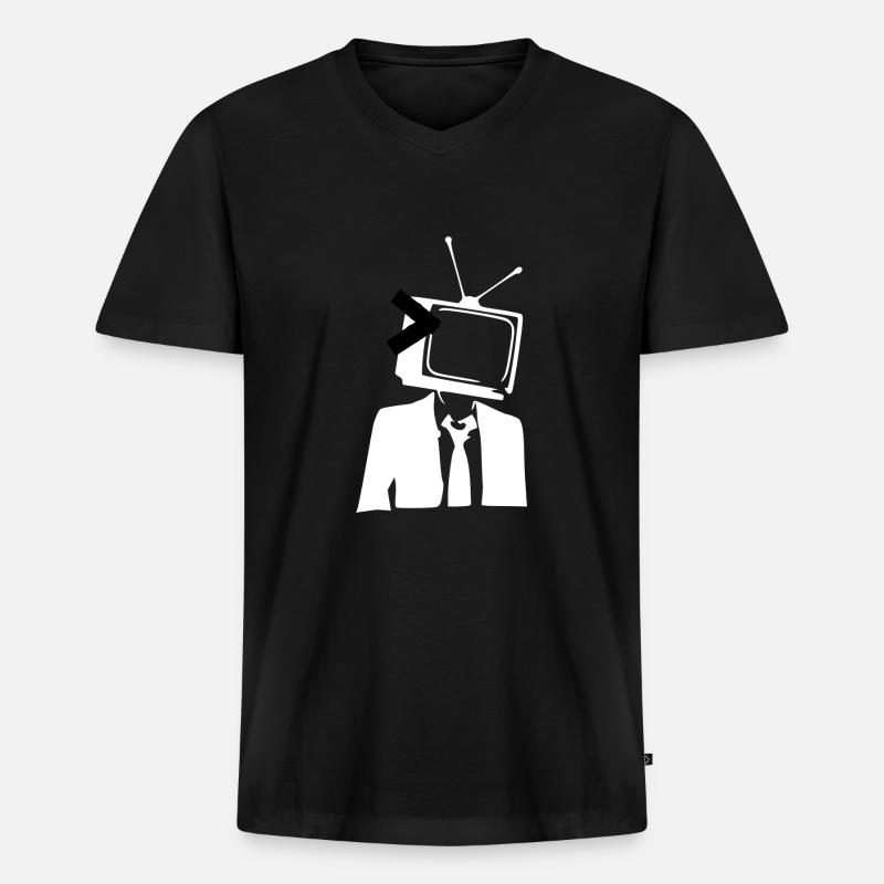 Tv Fernseher als Kopf - Männer Premium Bio T-Shirt mit V-Ausschnitt - Schwarz