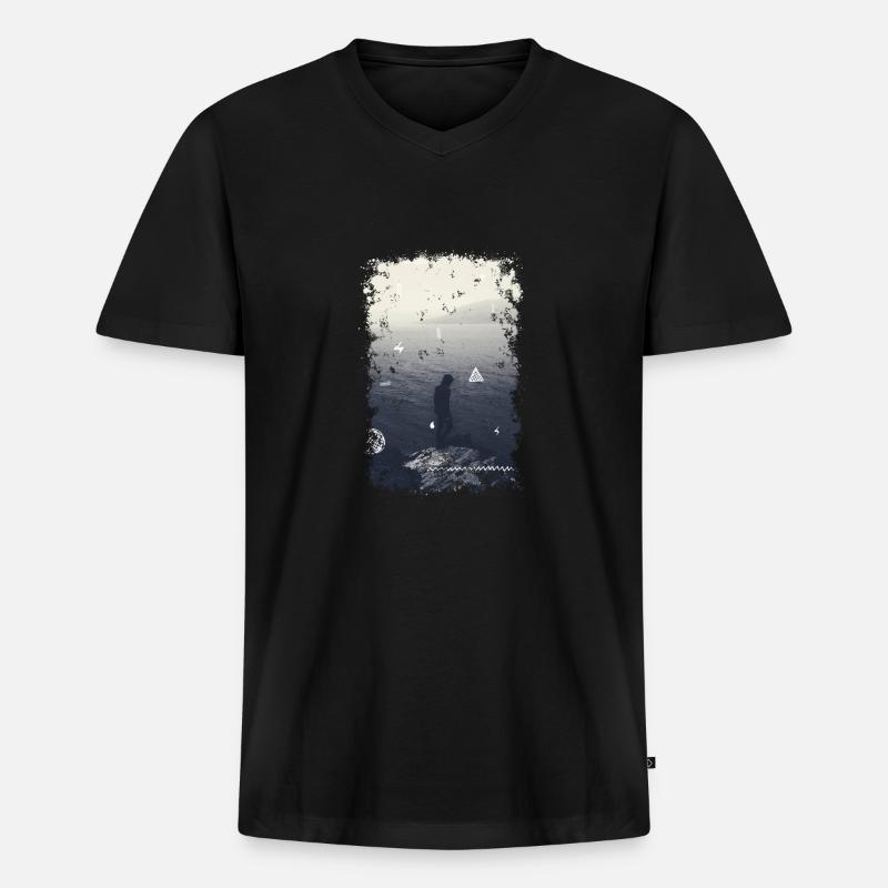 MEER - Männer Premium Bio T-Shirt mit V-Ausschnitt - Schwarz