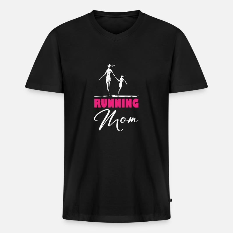 Running Mom - Männer Premium Bio T-Shirt mit V-Ausschnitt - Schwarz