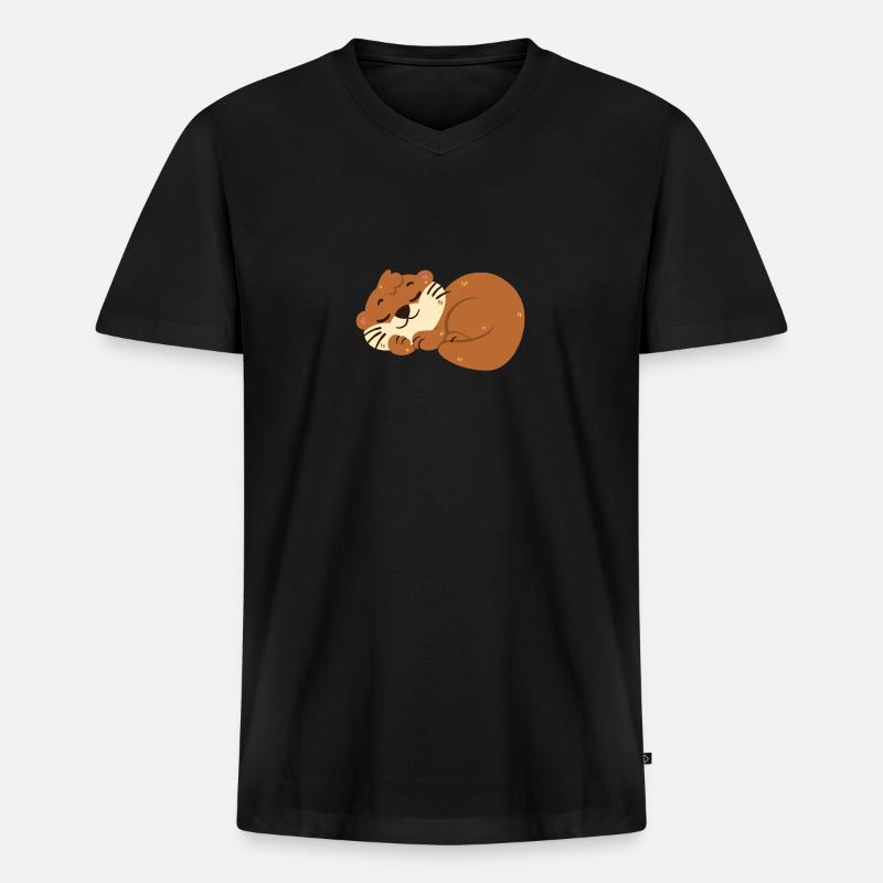 Otter schläft - Männer Premium Bio T-Shirt mit V-Ausschnitt - Schwarz