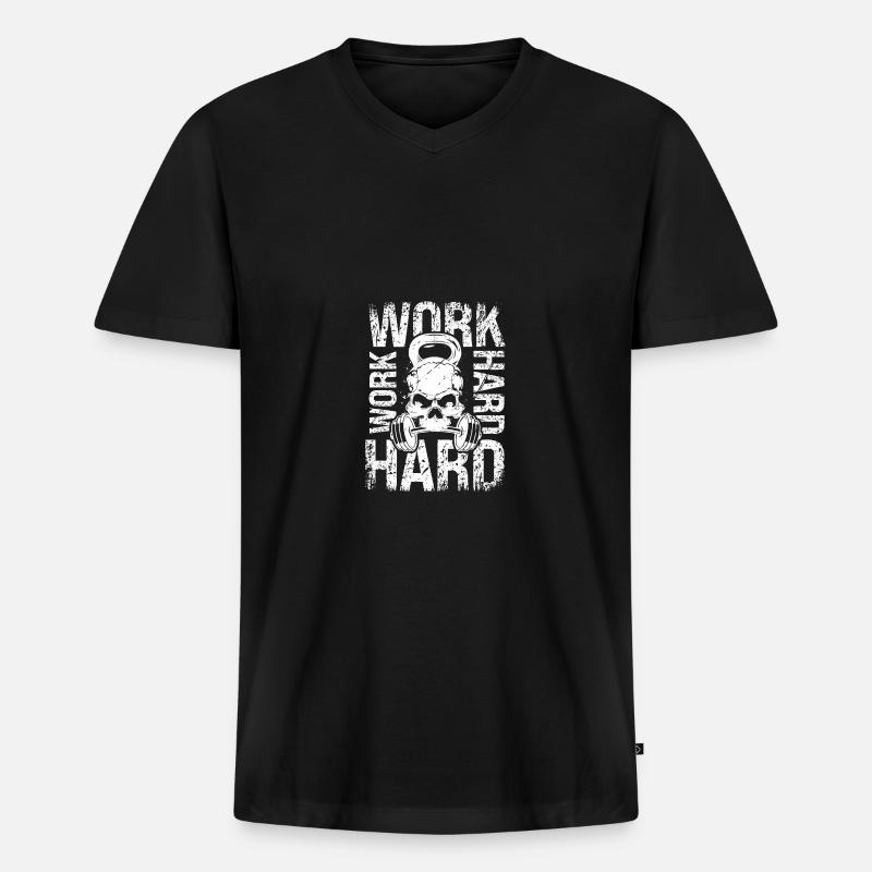 Arbeite hart - - Männer Premium Bio T-Shirt mit V-Ausschnitt - Schwarz