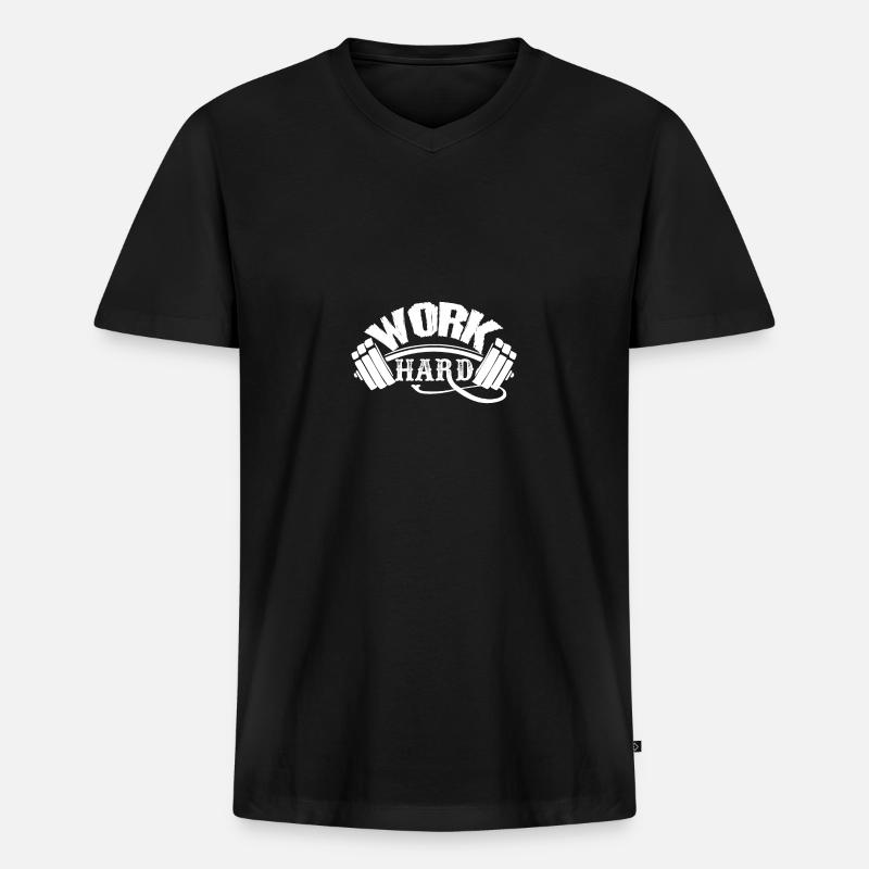 Arbeite hart (2) - - Männer Premium Bio T-Shirt mit V-Ausschnitt - Schwarz
