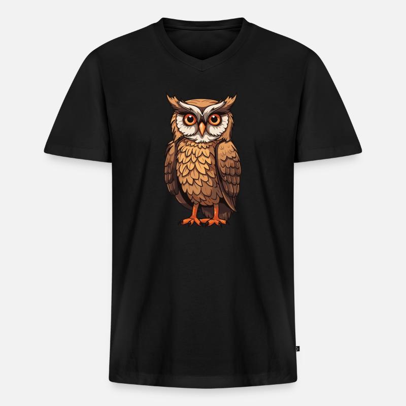 Eule Tier - Männer Premium Bio T-Shirt mit V-Ausschnitt - Schwarz