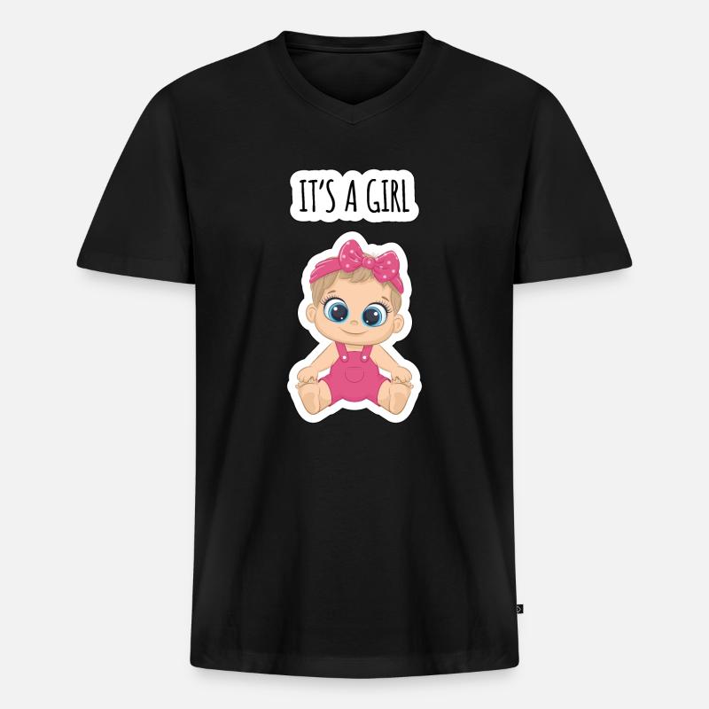 Es ist ein Mädchen - Männer Premium Bio T-Shirt mit V-Ausschnitt - Schwarz