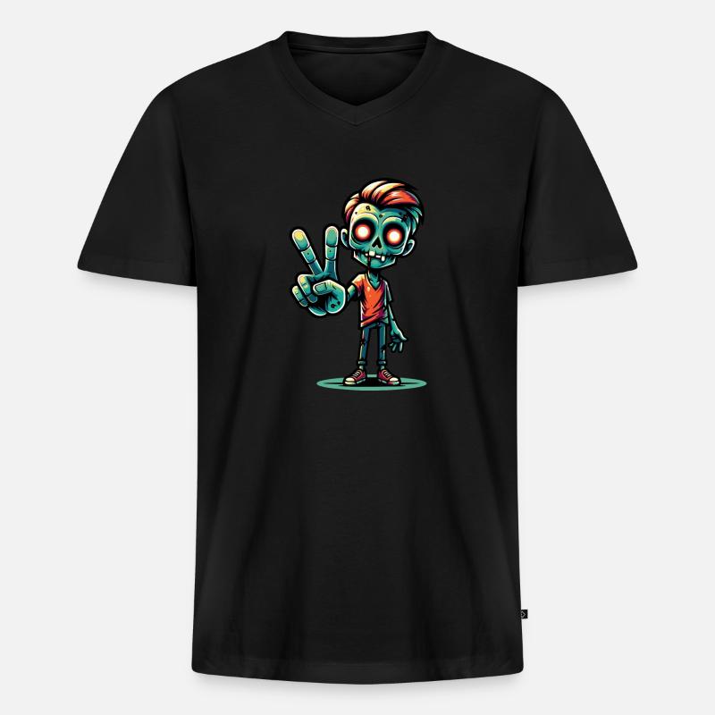 Zombie Peacezeichen - Männer Premium Bio T-Shirt mit V-Ausschnitt - Schwarz