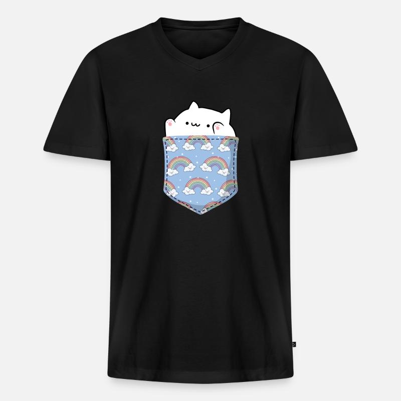 Bongo Cat Süße Katze Tasche - Männer Premium Bio T-Shirt mit V-Ausschnitt - Schwarz