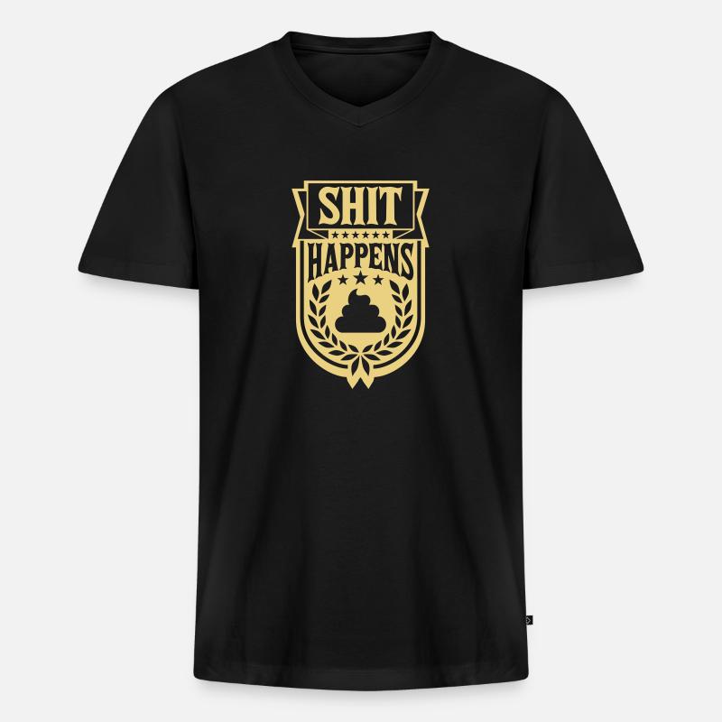 Witz Spruch Shit happens - Männer Premium Bio T-Shirt mit V-Ausschnitt - Schwarz