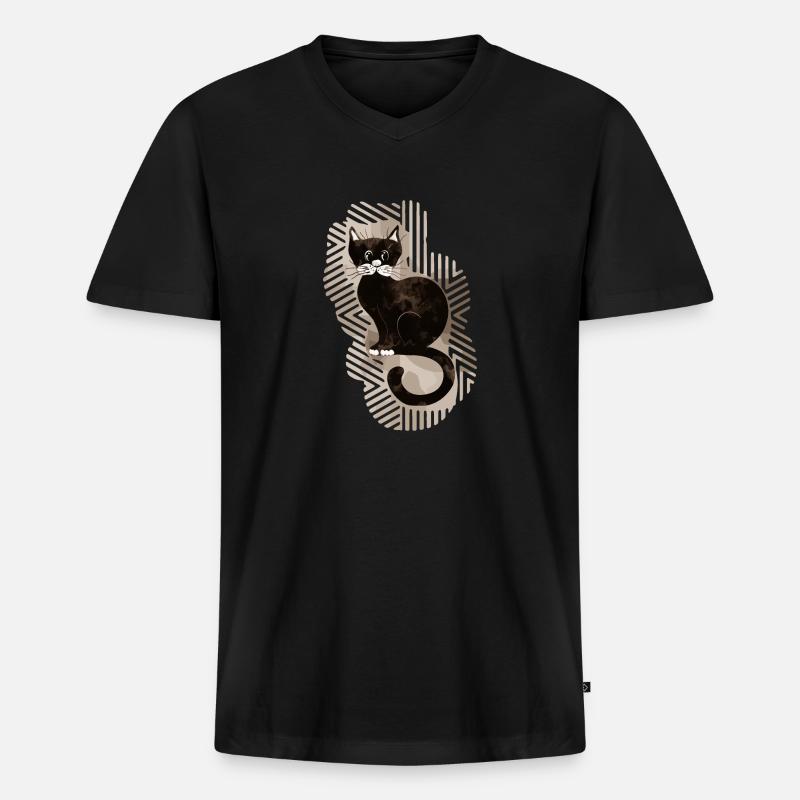 Katze - Männer Premium Bio T-Shirt mit V-Ausschnitt - Schwarz