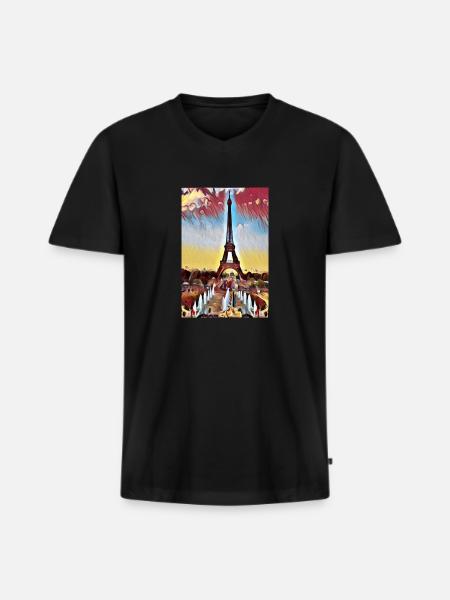 Eiffel Tower Paris Picture Paint - Men's Premium Organic T-shirt with V-neck - black