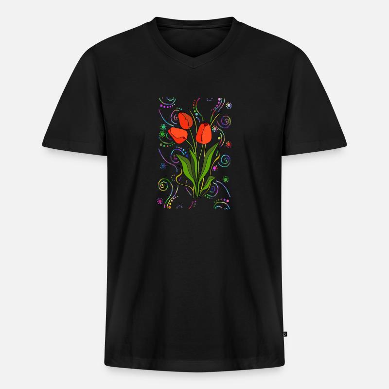 Blumen - Männer Premium Bio T-Shirt mit V-Ausschnitt - Schwarz