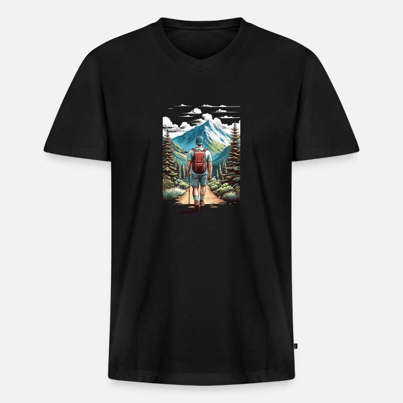 Abenteuer Bergpfad - Männer Premium Bio T-Shirt mit V-Ausschnitt - Schwarz
