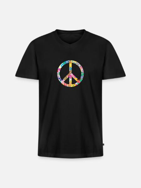 Peace Flower Idea Gift - Men's Premium Organic T-shirt with V-neck - black