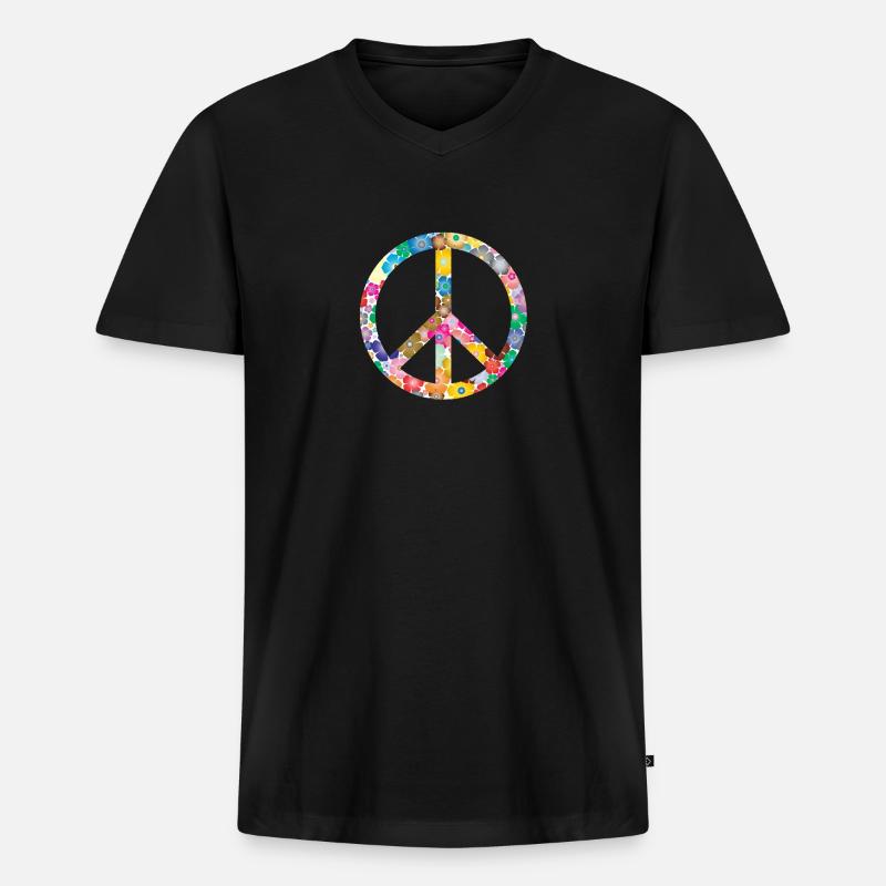 Peace Flower Idee Geschenk - Männer Premium Bio T-Shirt mit V-Ausschnitt - Schwarz