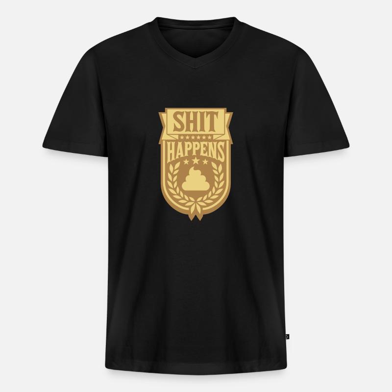 Spruch Shit happens Lorbeerkranz - Männer Premium Bio T-Shirt mit V-Ausschnitt - Schwarz