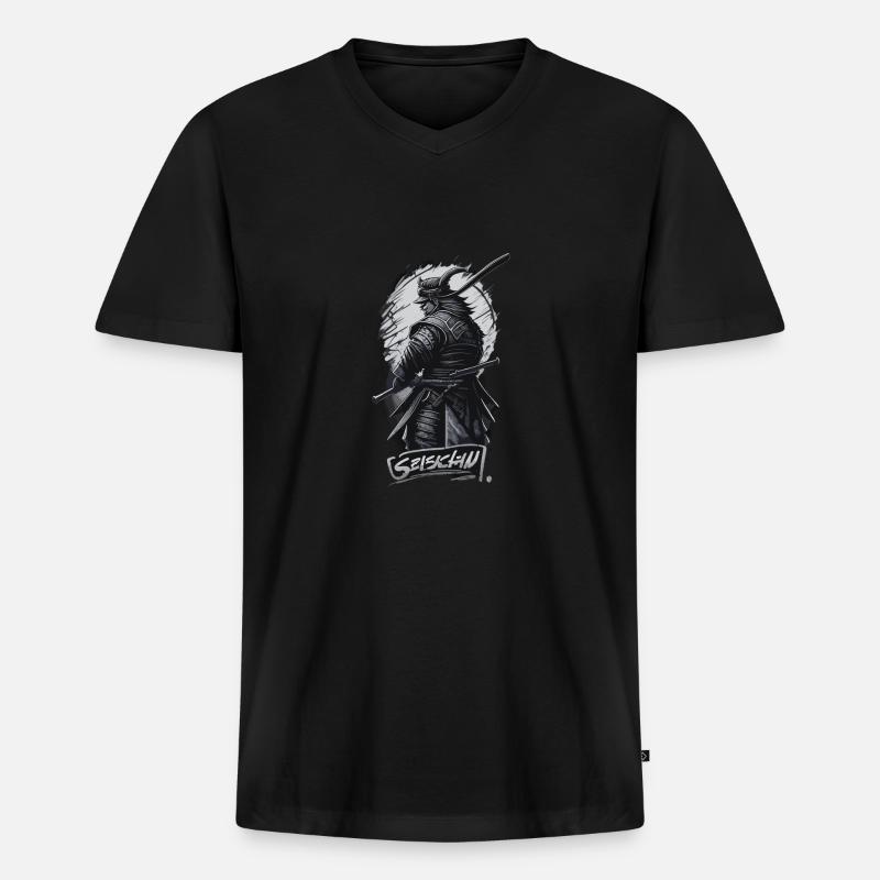 Schwarzer Samurai - Männer Premium Bio T-Shirt mit V-Ausschnitt - Schwarz