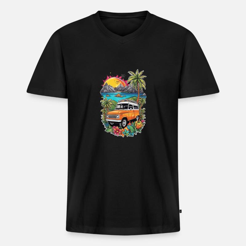 Camper & Campervan - Männer Premium Bio T-Shirt mit V-Ausschnitt - Schwarz