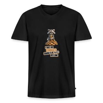 Ich habe 99 Kekse bekommen, weil ein ... Eat One - Niedlicher Raco - Männer Premium Bio T-Shirt mit V-Ausschnitt - Schwarz - Vorne - Nico (187cm)
