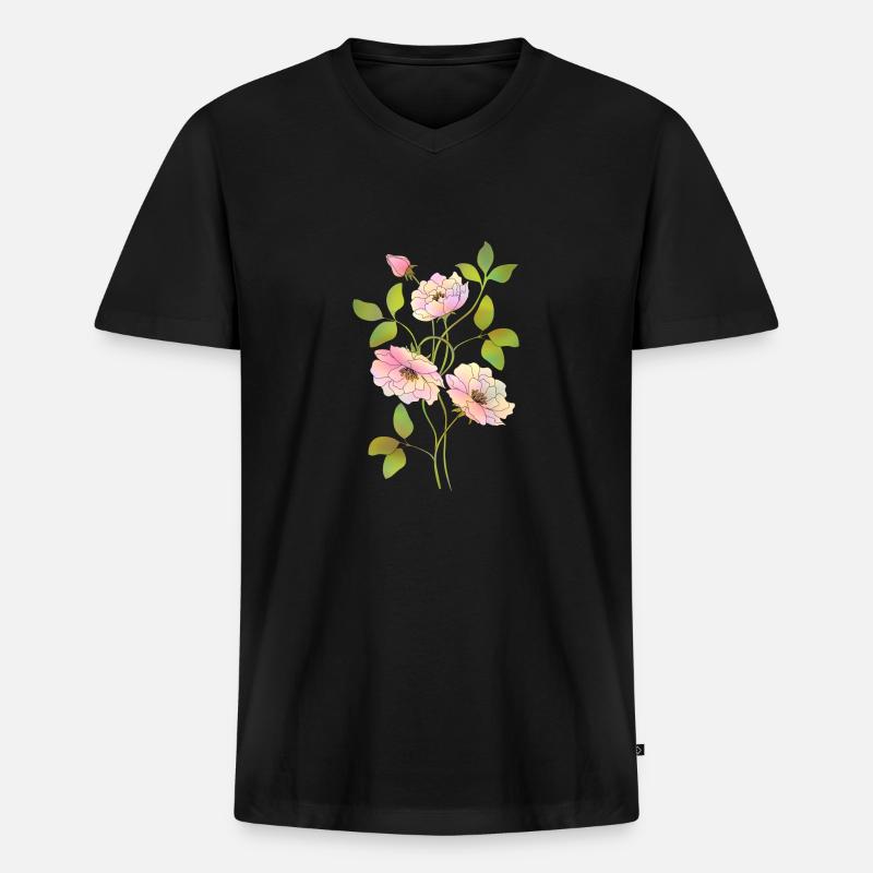 Blume - Männer Premium Bio T-Shirt mit V-Ausschnitt - Schwarz