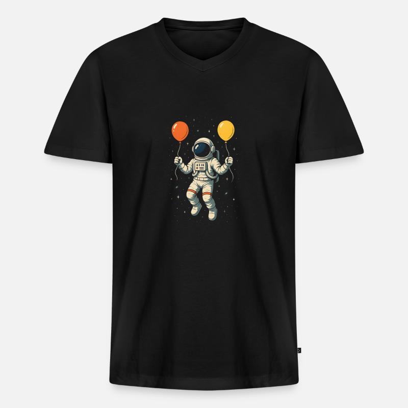 Astronaut mit bunten Luftballons - Männer Premium Bio T-Shirt mit V-Ausschnitt - Schwarz