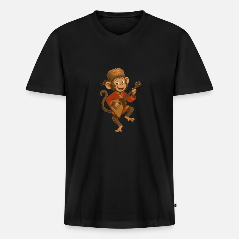 Balalaika Monkey - Männer Premium Bio T-Shirt mit V-Ausschnitt - Schwarz
