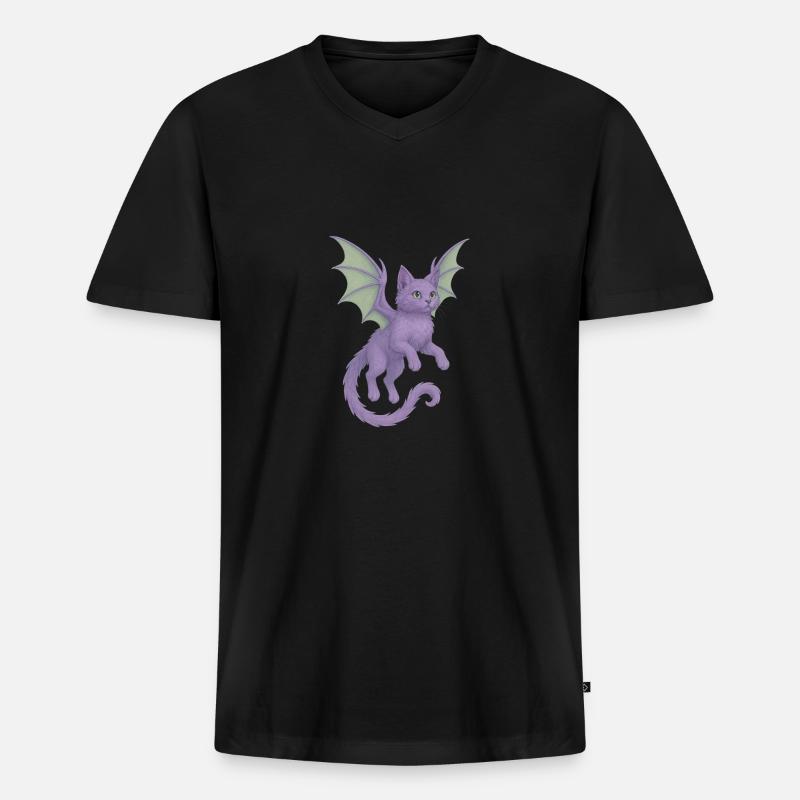 Katzendrache - Männer Premium Bio T-Shirt mit V-Ausschnitt - Schwarz