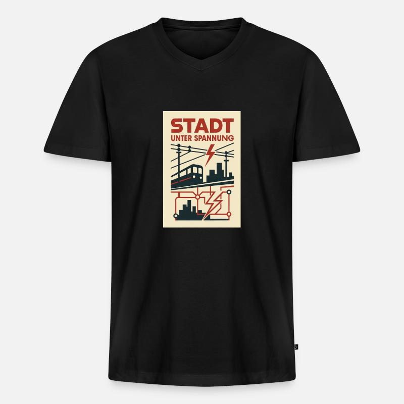 Stadt unter Spannung U Bahn Blitz Strom Metropole - Männer Premium Bio T-Shirt mit V-Ausschnitt - Schwarz