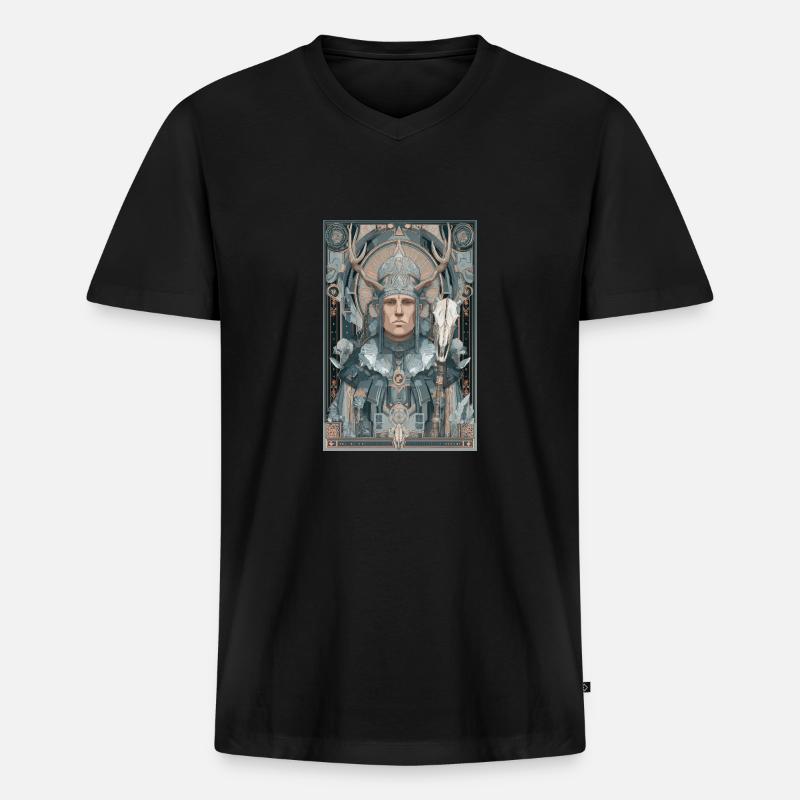 Geweih-Krieger Jugendstil - Männer Premium Bio T-Shirt mit V-Ausschnitt - Schwarz