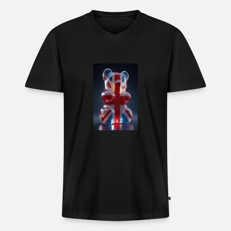 Gummibärchen mit britischer Flagge - Männer Premium Bio T-Shirt mit V-Ausschnitt - Schwarz