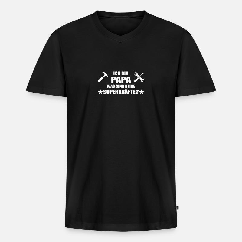 Papa - Männer Premium Bio T-Shirt mit V-Ausschnitt - Schwarz